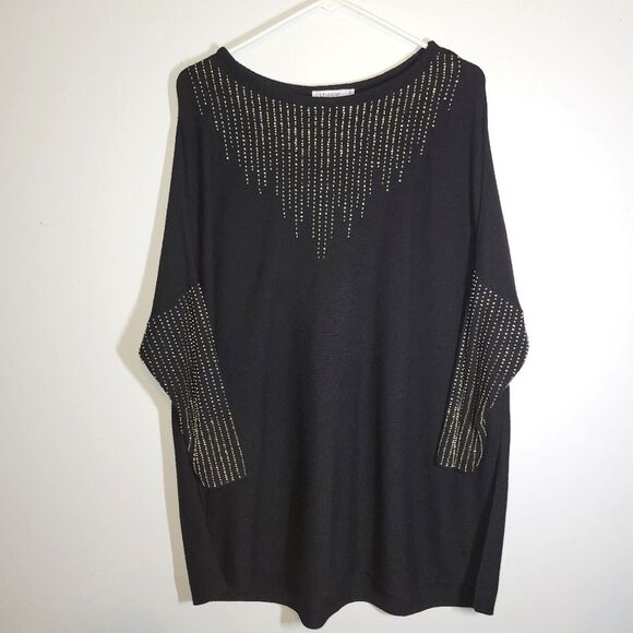 Chicos Black Gold Beaded Cashmere Blend Sweater S/M - Picture 3 of 13